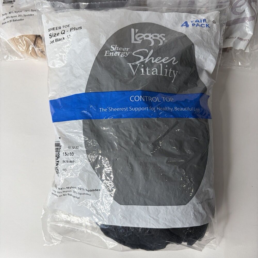 Vintage Leggs Pantyhose Sheer Control Top Tan Black qty 11 Size Q Plus - XL XXL - Picture 2 of 8